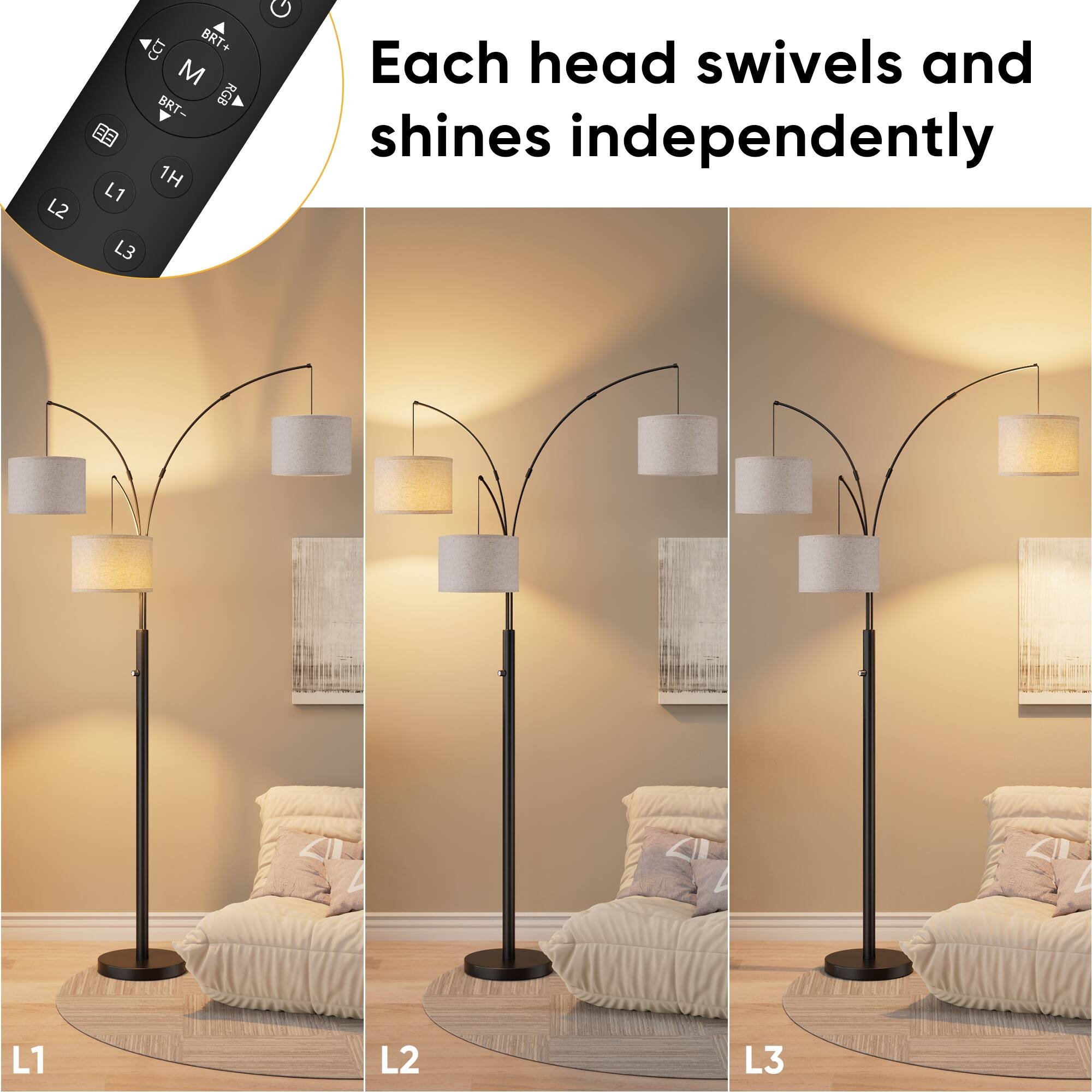 L2
CCT BRT+ M BRT RGB L1 1H L3
Each head swivels and shines independently
L1
L2
L3