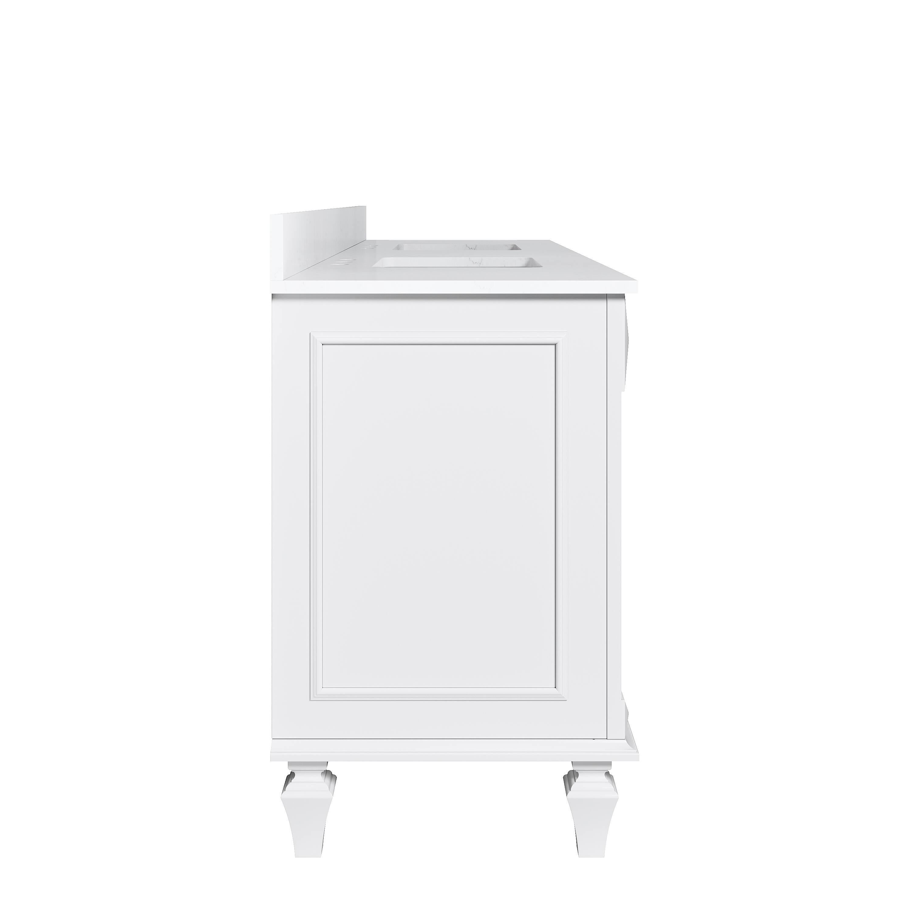 Alt View 10. WELLFOR - ARTWOOD 84 in. Solid Wood Bath Vanity with Quartz Top, Double Sink, Soft Close, Assembled - White.