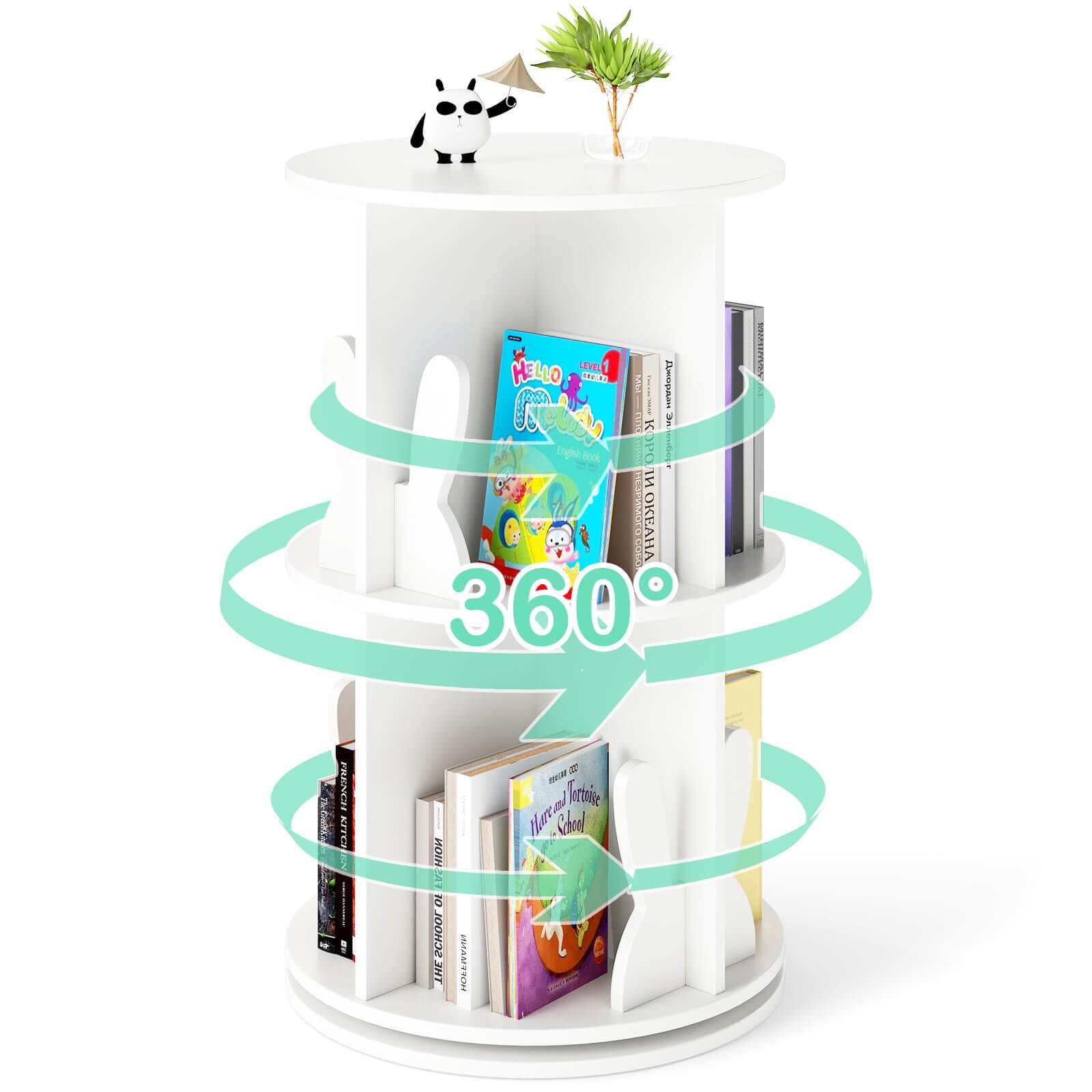 Costway - Kids Rotating Bookshelf 2 Tier Freestanding 360° Revolving Display Storage Rack - White