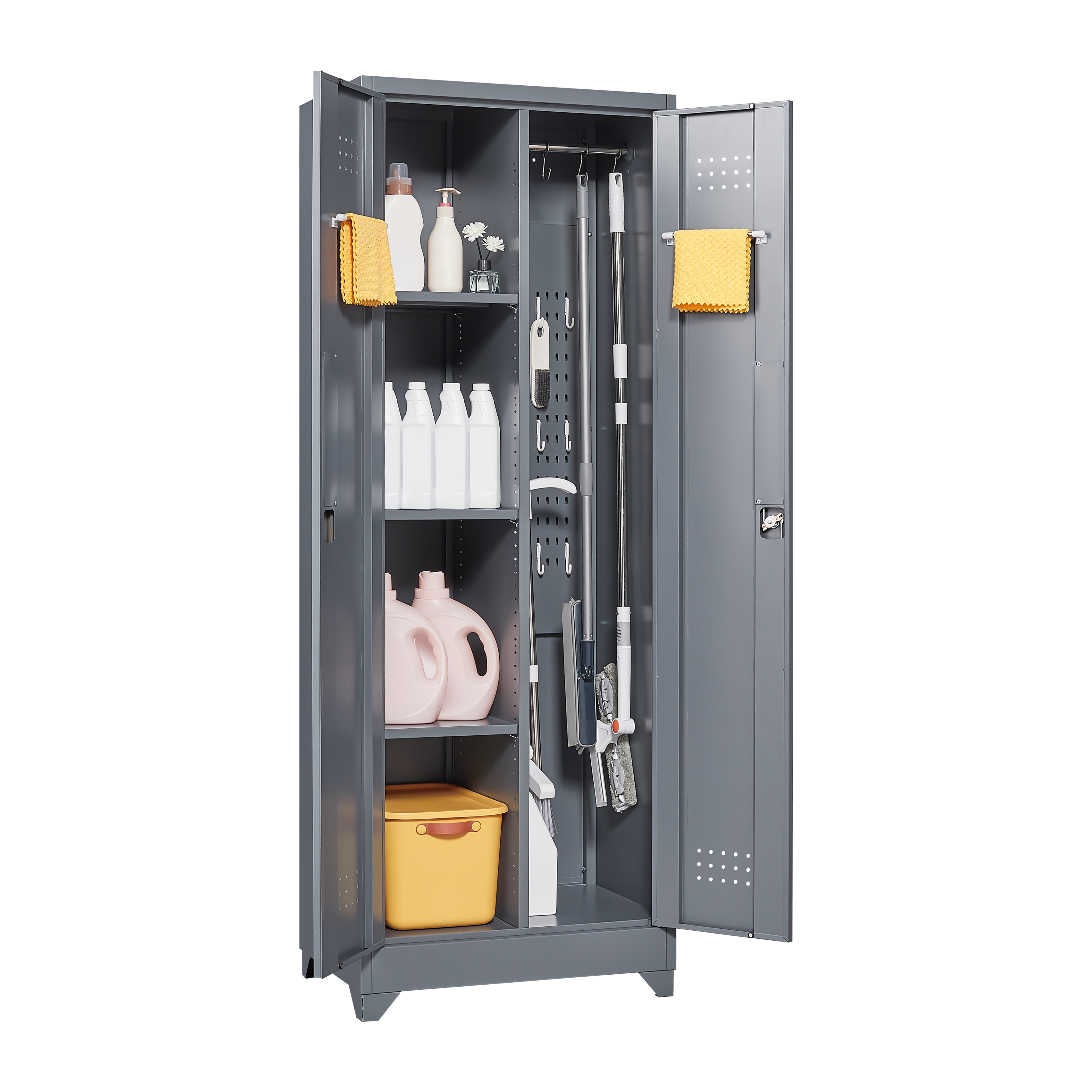Alt View 1. GOODSILO - Heavy-Duty Steel Storage Cabinet with Locking Doors, Shelves, and Hanging Rod for Garage and Utility Organization - Grey.