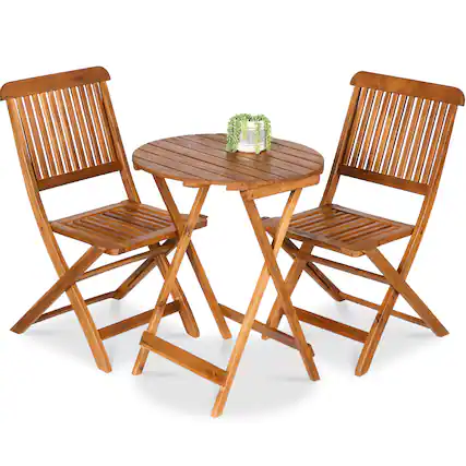 Front. Best Choice Products - Best Choice Products 3-Piece Acacia Wood Bistro Set, Folding Patio Furniture w/ 2 Chairs, Table - Natural - Natural.