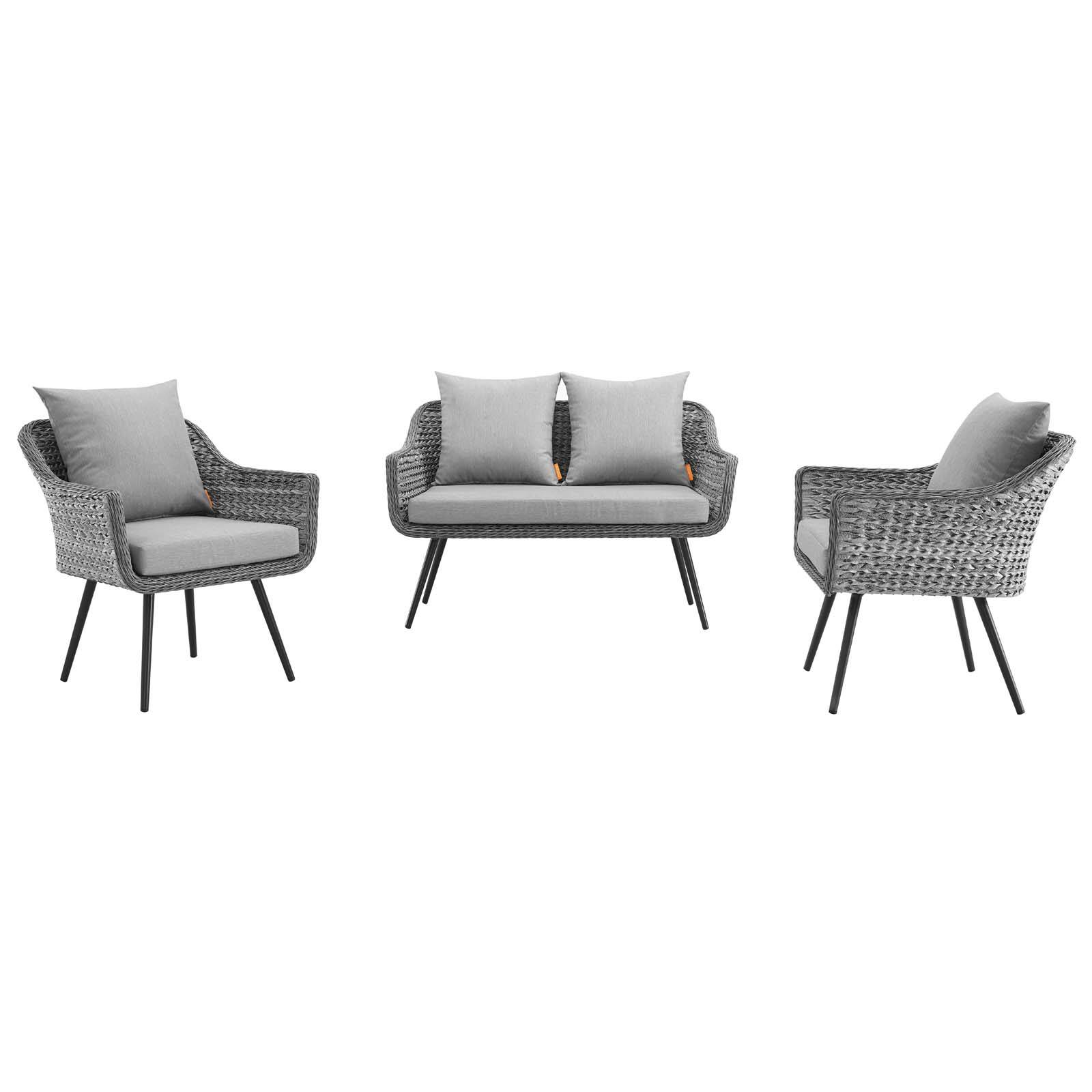 Alt View 4. Modway - Endeavor 3 Piece Outdoor Patio Wicker Rattan Loveseat and Armchair Set by Modway - Gray Gray.