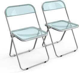 Winado - 2PCS Folding Plastic Chairs Portable Clear Commercial Chair Seat for Indoor Outdoor Party Wedding Dining Display Corner - Blue