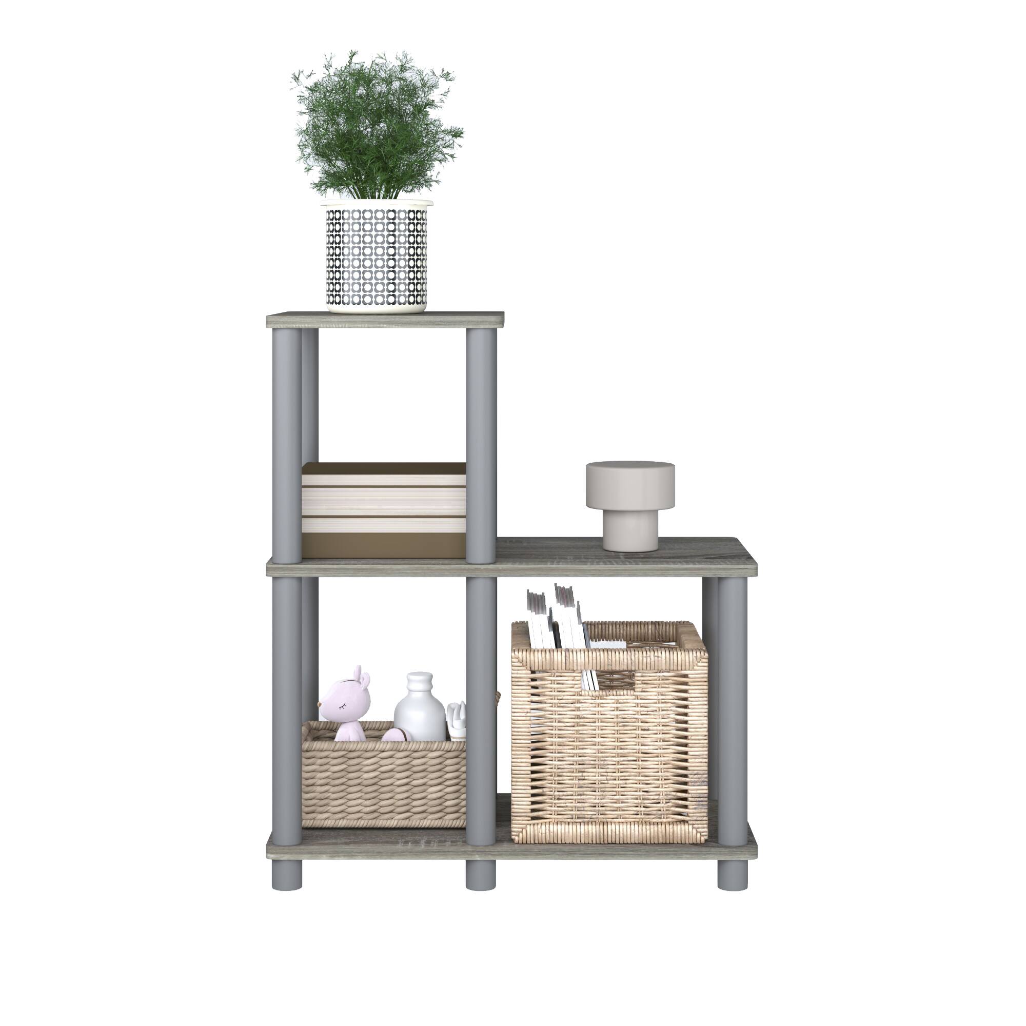 Alt View 1. HOMLUX - 3-Tier 19.88" L-Shaped Corner Shelf Open Shelves for Display for Living Room and Office Organization Gray & Gray - Black & Gray.