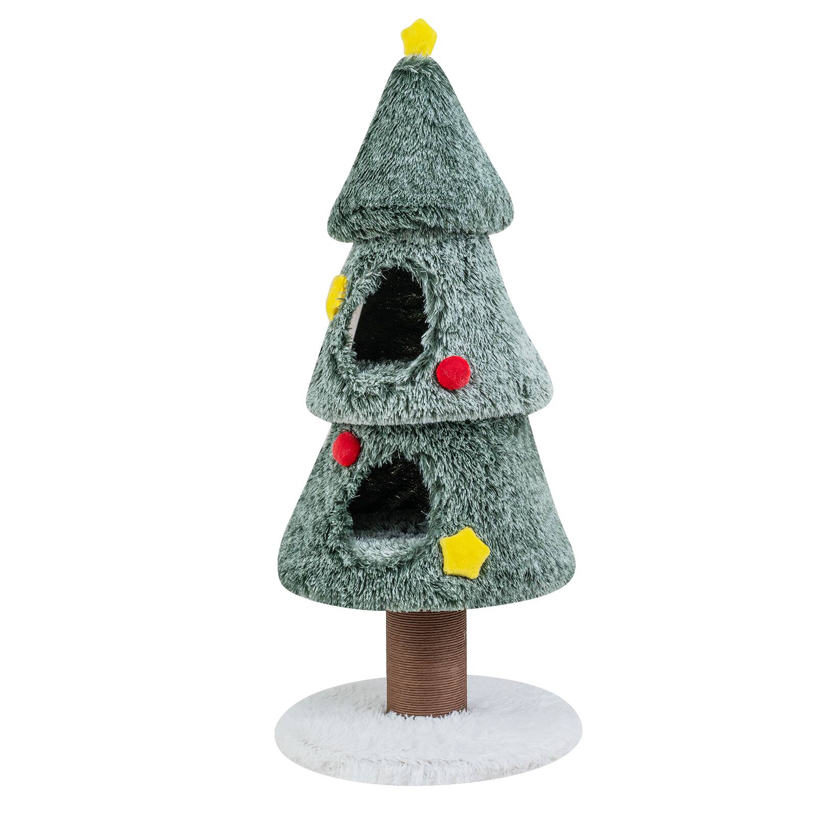 Alt View 9. Costway - Costway Christmas Cat Tree with 2 Condos, 50" Multi-level Cat Tower with Scratching Post - Green + White + Yellow + Red.