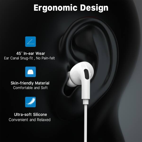 Ergonomic Design

45° In-ear Wear
Ear Canal Snug-fit, No Pain-felt
Skin-friendly Material
Comfortable and Soft
Ultra-soft Silicone
Convenient and Relaxed