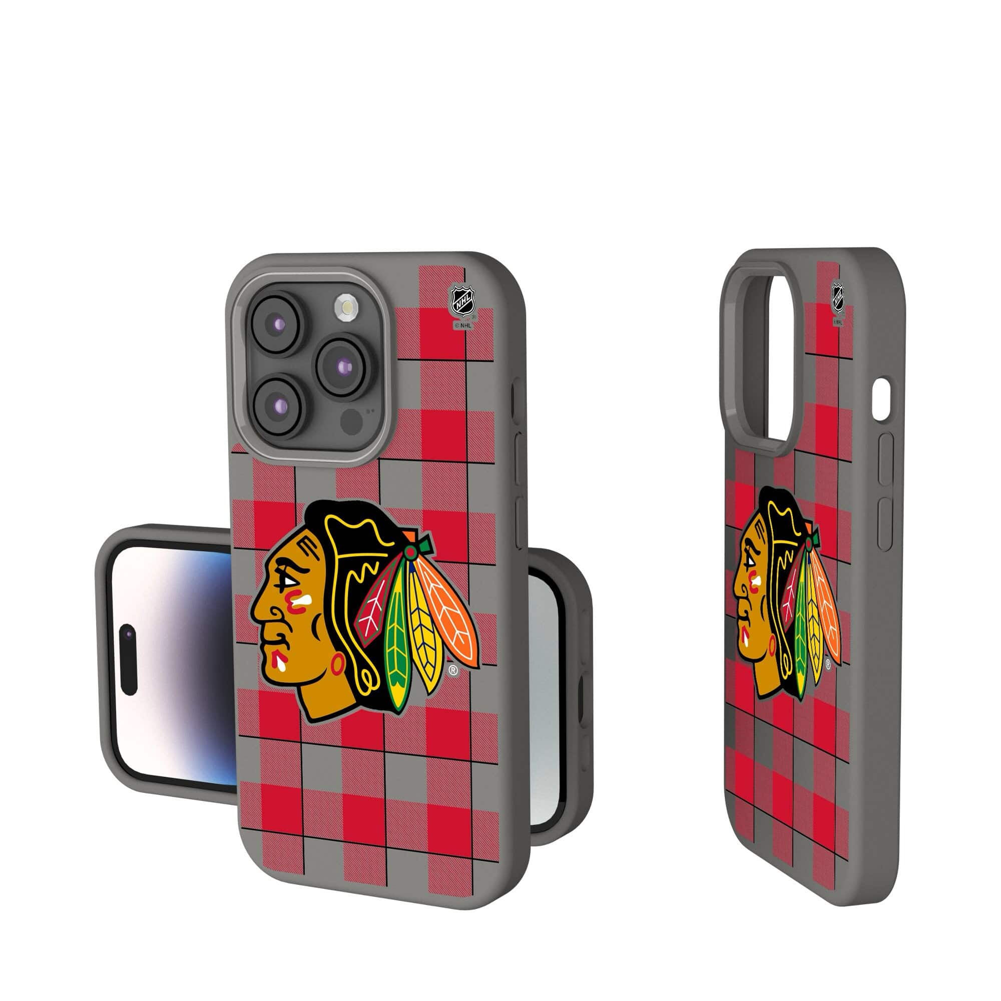 Keyscaper - NHL - Chicago Blackhawks Plaid Soft Touch iPhone Case - 14 Plus - Gray