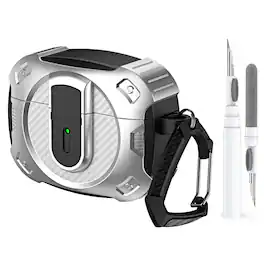Dteck - For Airpods Pro 2nd Gen (2022) Case with Buckle, Rugged Security Lock Wireless Charging Shockproof Cover+Cleaner kit - Silver