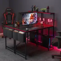 Bestier - 44" RGB Gaming Desk LED Lights, Storage Shelves & Adjustable Height - Carbon Fiber Black - Front_Zoom