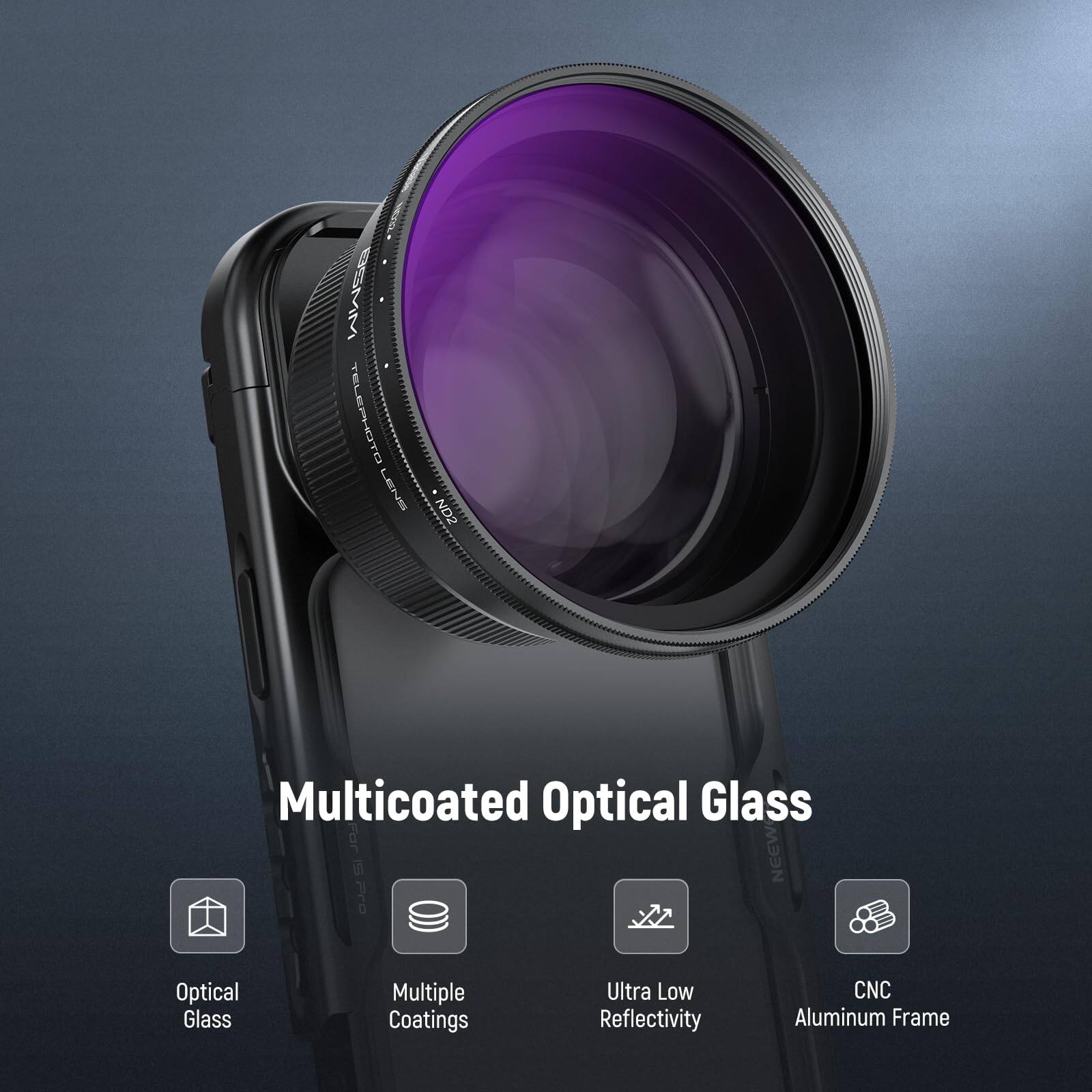 BSMM TELEPHOTO LEN ZON  
Multicoated Optical Glass  
For a NEW Optical Glass  
Multiple Coatings  
Ultra Low Reflectivity  
CNC Aluminum Frame