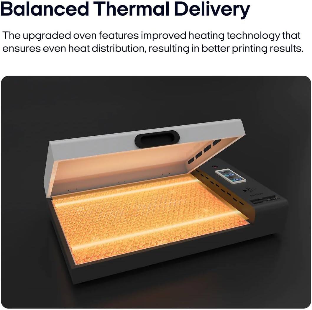 Balanced Thermal Delivery

The upgraded oven features improved heating technology that ensures even heat distribution, resulting in better printing results.