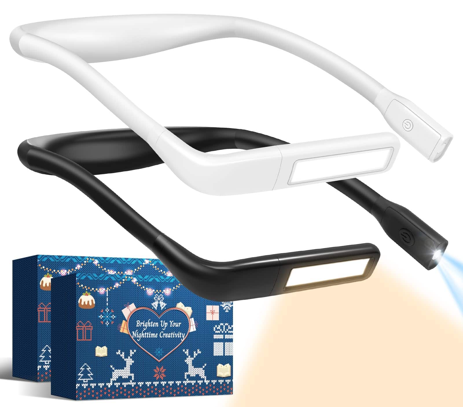 MAGICAL RUBS - Neck Reading Light Book Lovers Gifts Rechargeable 2000mah 10-80hrs Eye-friendly Wide Lamp Birthday Christmas Stocking - Black+White