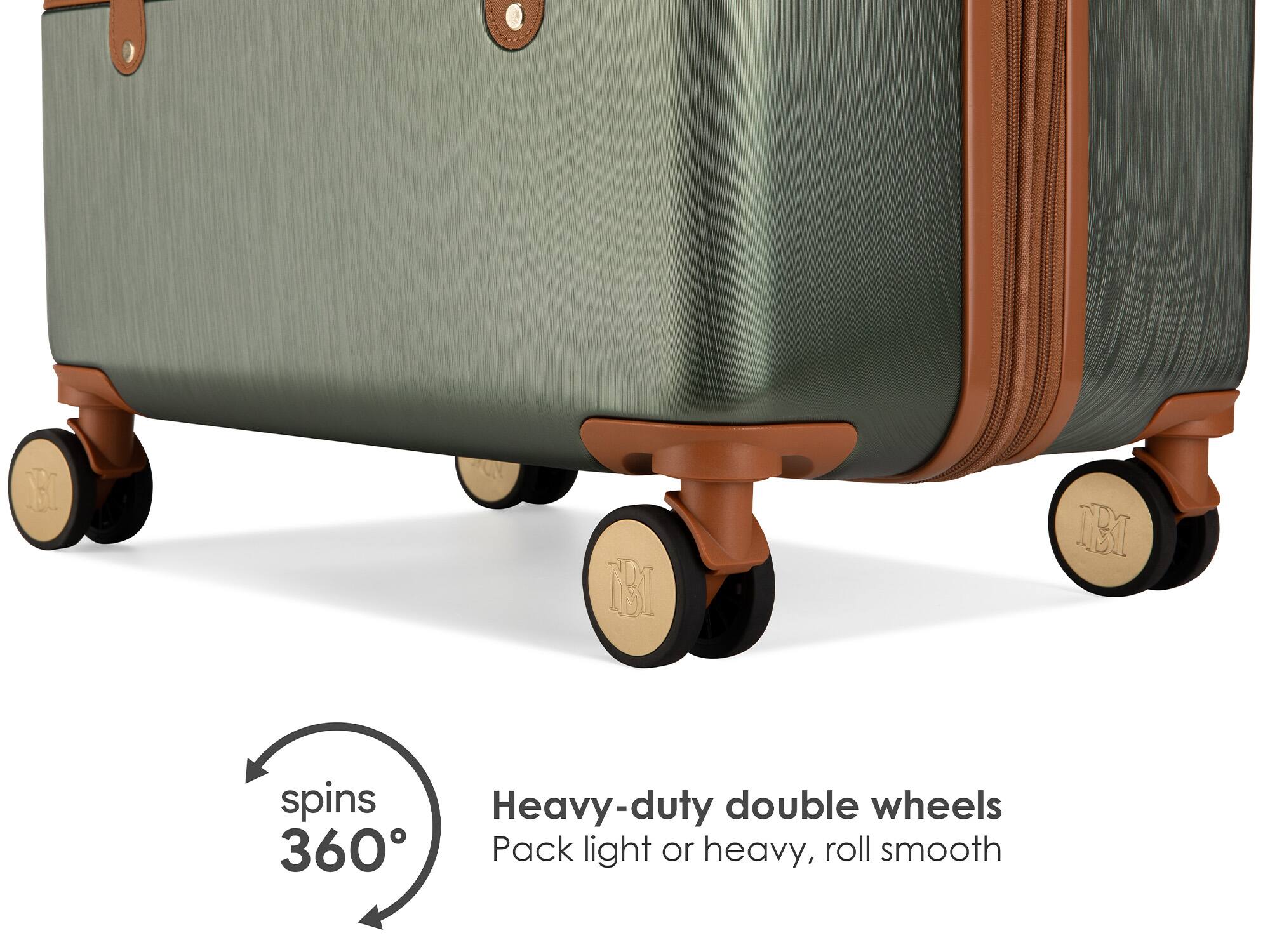 IBI spins 360° Heavy-duty double wheels. Pack light or heavy, roll smooth.