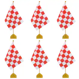 Unique Bargains - 6pcs 12" R/W Checkered Table Flag for Racing/Sport Party, Bamboo Stick & Gold Square Base - Red and White Flag, Gold Base