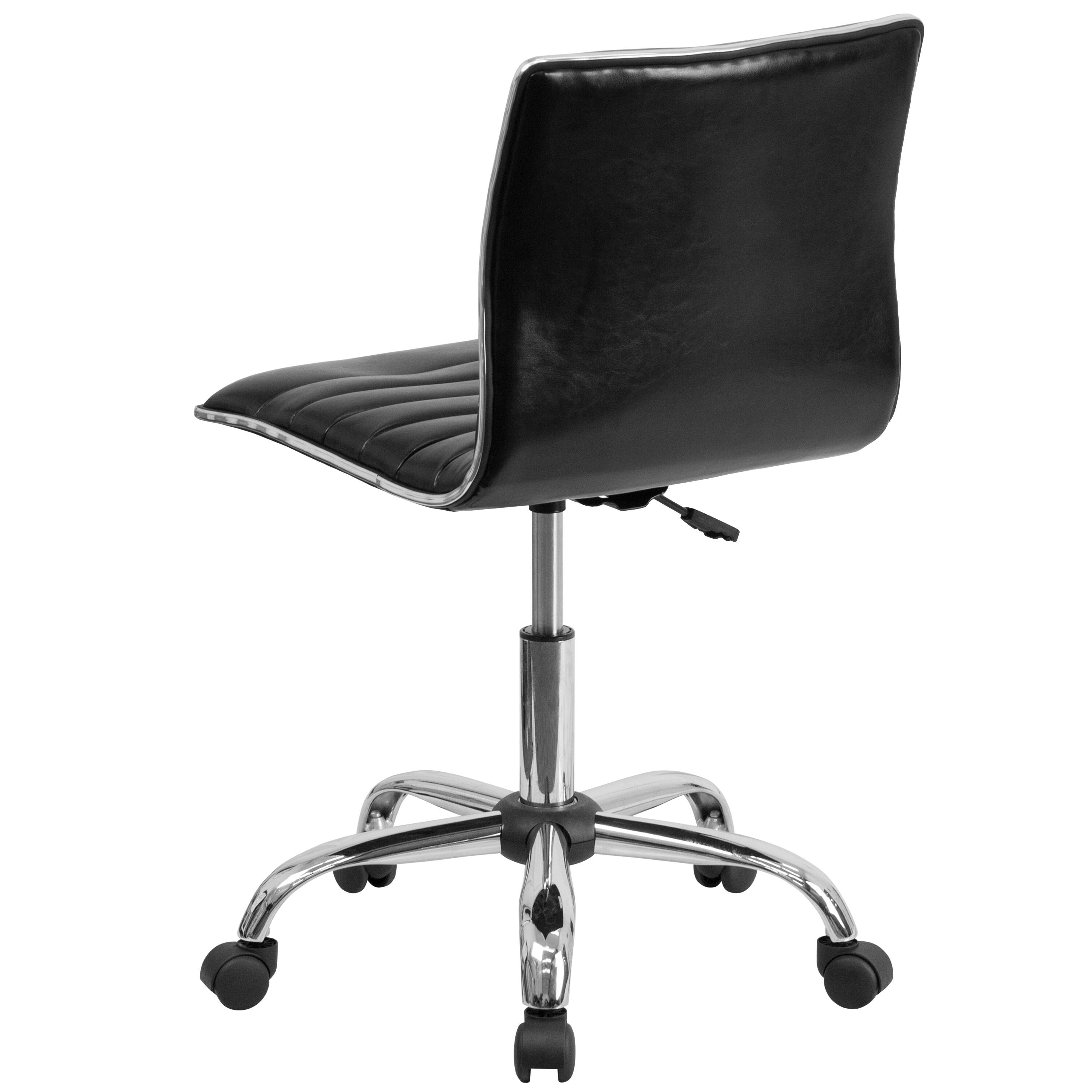 Alt View 5. Emma + Oliver - Low Back Designer Armless Ribbed Swivel Task Office Chair - Black Vinyl/Chrome Frame.