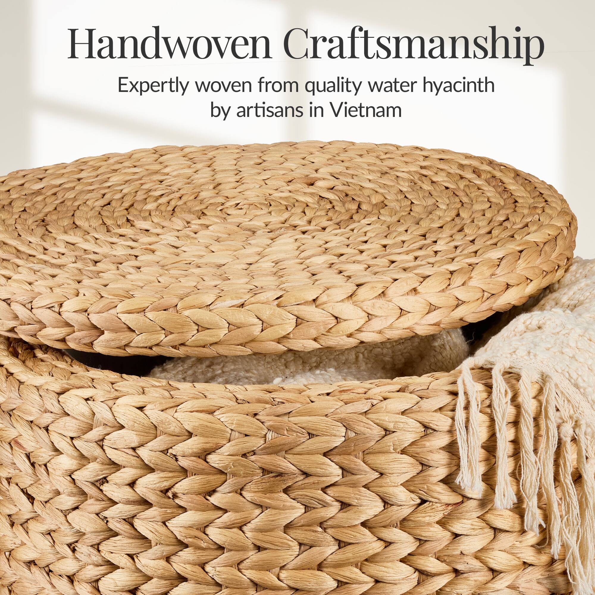 Handwoven Craftsmanship  
Expertly woven from quality water hyacinth by artisans in Vietnam