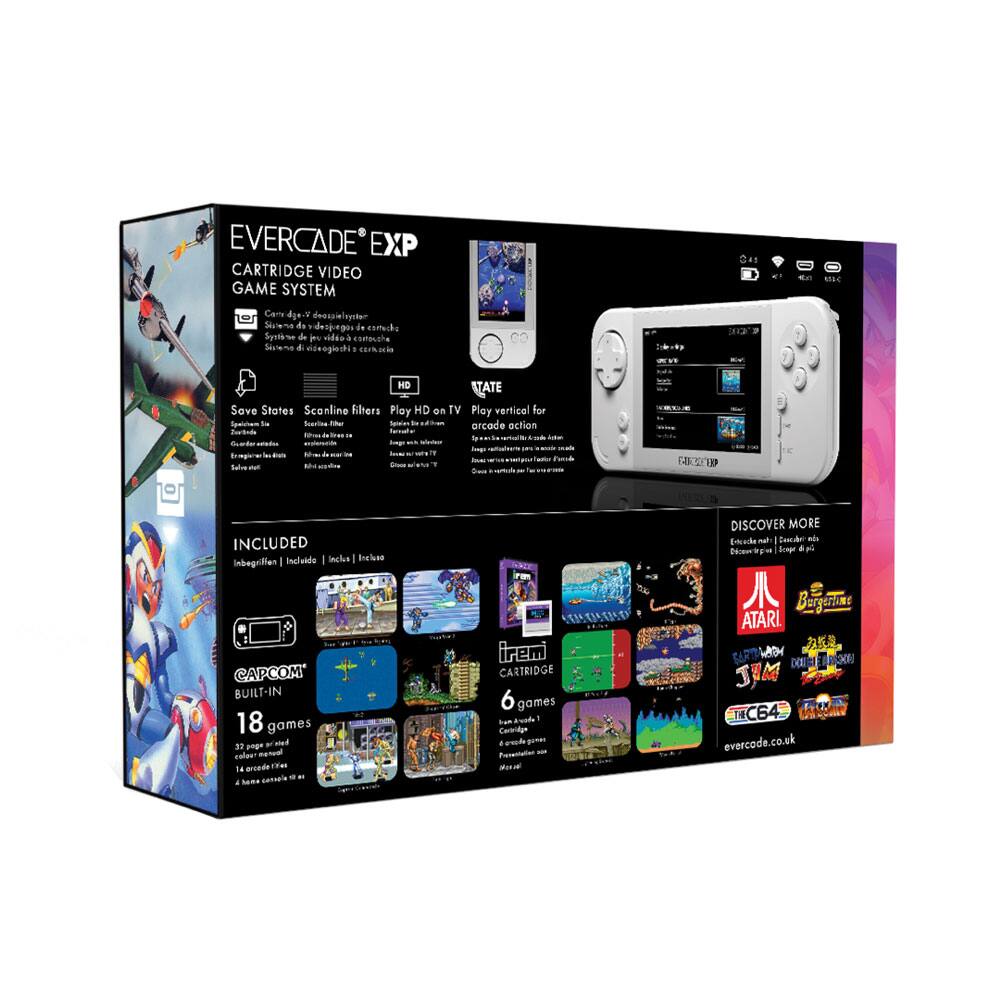 EVERCADE EXP CARTRIDGE VIDEO GAME SYSTEM

- Save States
- Scanline filters
- Play HD on TV
- Play arcade action

INCLUDED
- 18 games built-in
- 6 games on cartridge

DISCOVER MORE
- Atari
- Battle Lady
- C64
- Evercade

evercade.co.uk