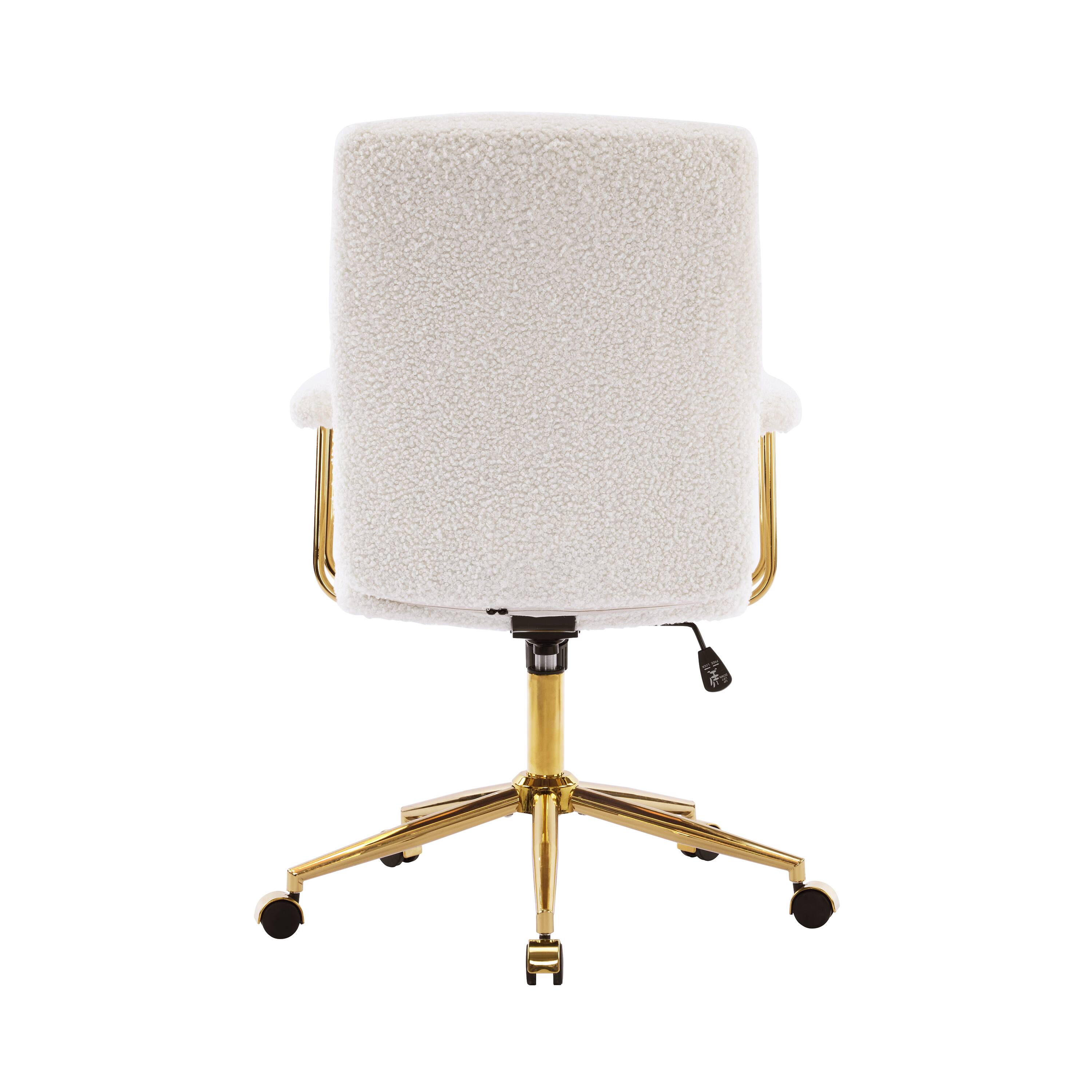 Back. Forest'nSky - Modern Office Chair - Textured Boucle Fabric, Adjustable Height with Padded Arms,White & Gold - White.