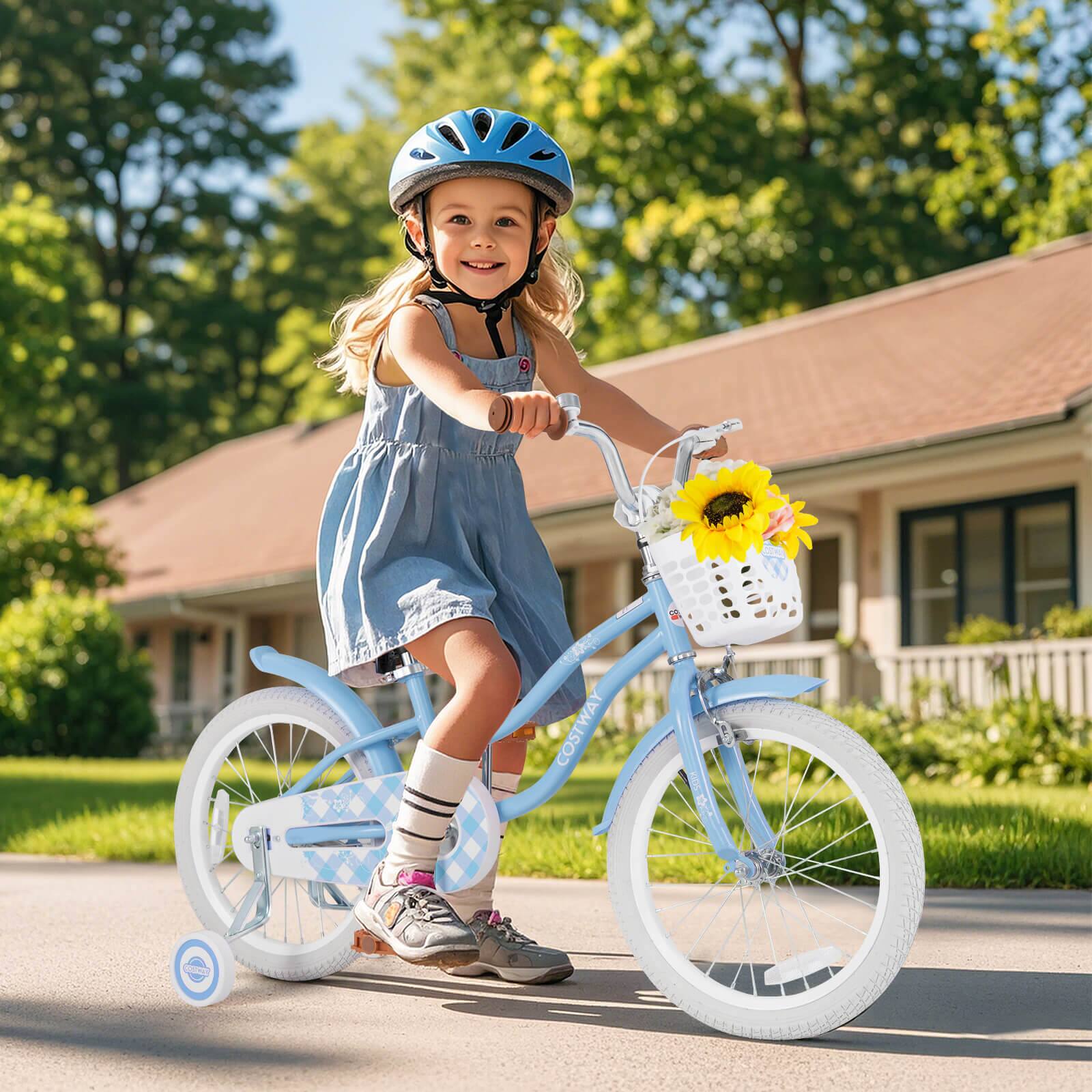 Alt View 1. Costway - Costway 18" Kids Bike Toddler Bicycle with Training Wheel Kickstand for 4-8 Years - Navy.