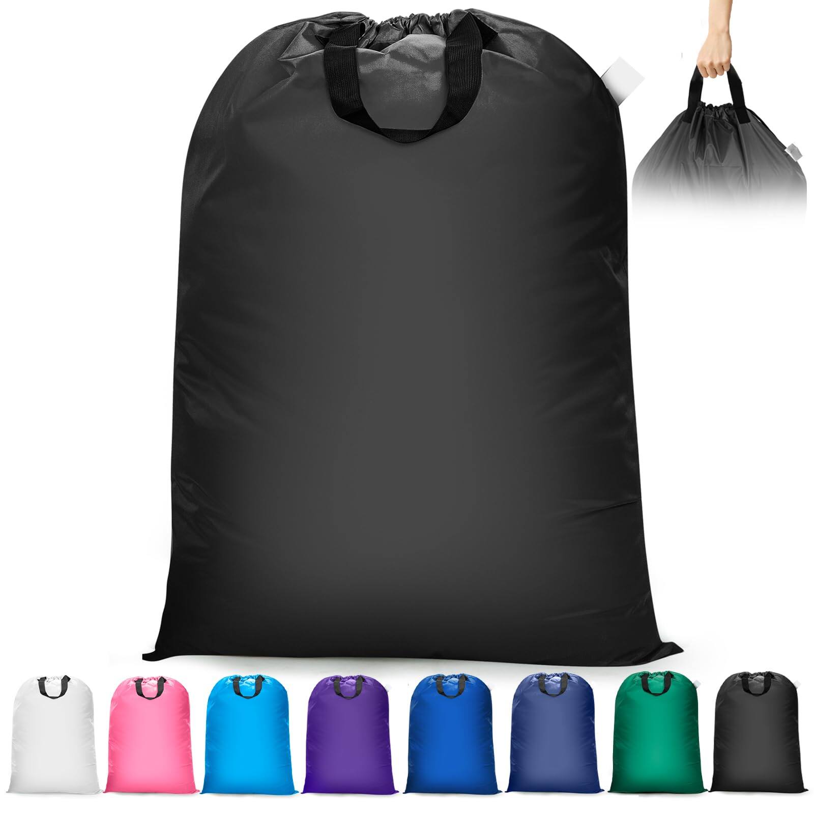 Front. DORLUKFU - Extra Large Laundry Bag With Handles, Heavy Duty, Travel Laundry Bag for Dirty Clothes, 28" x 40" (Black) - Extra Large Laundry Bag With Handles (Black).