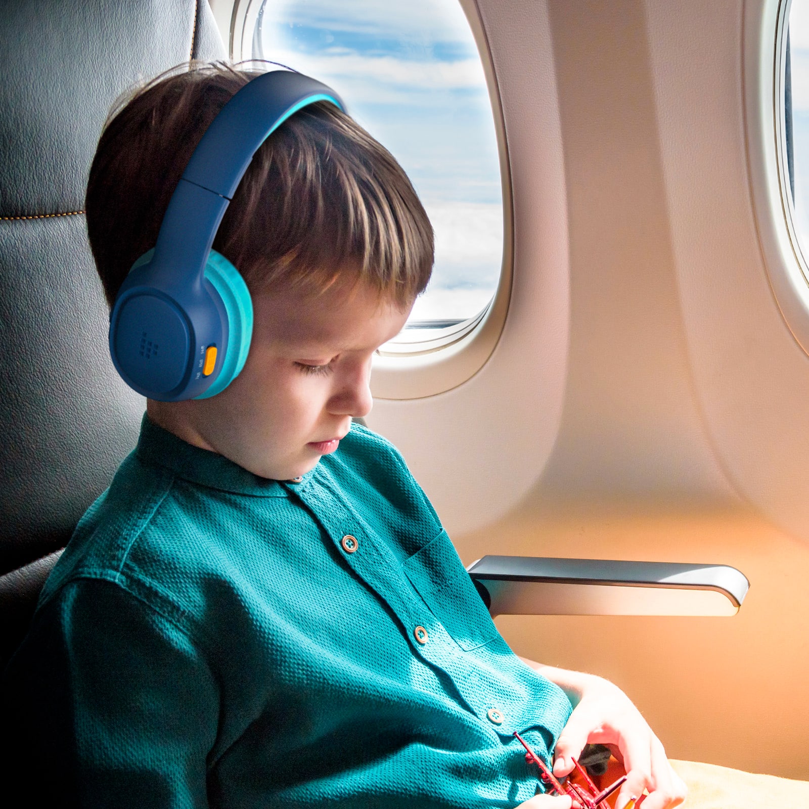 Alt View 18. Tronsmart - KH02 Wireless Headphones with 74/85/93dB Safe Volume, Built-in Microphone, Bluetooth 5.3, 45H Playtime for School Travel - Navy Blue.