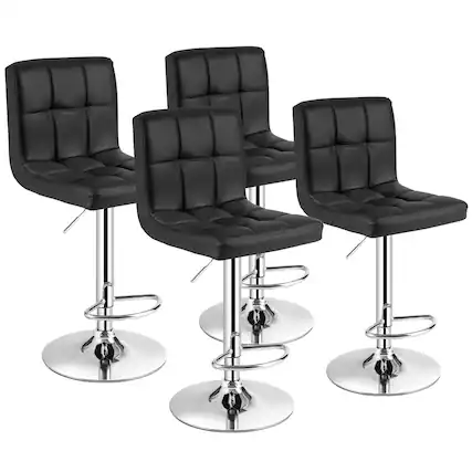 Front. Gymax - Gymax Set of 4 PU Leather Bar Stool Swivel Bar Chair w/ Adjustable Height Black - Balck.