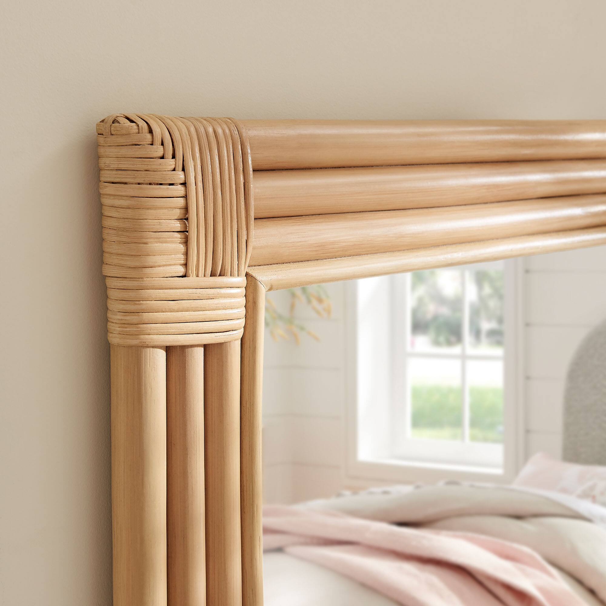 Alt View 1. Modway - Corsica Curved Rectangle Rattan Wall Mirror by Modway - Natural.