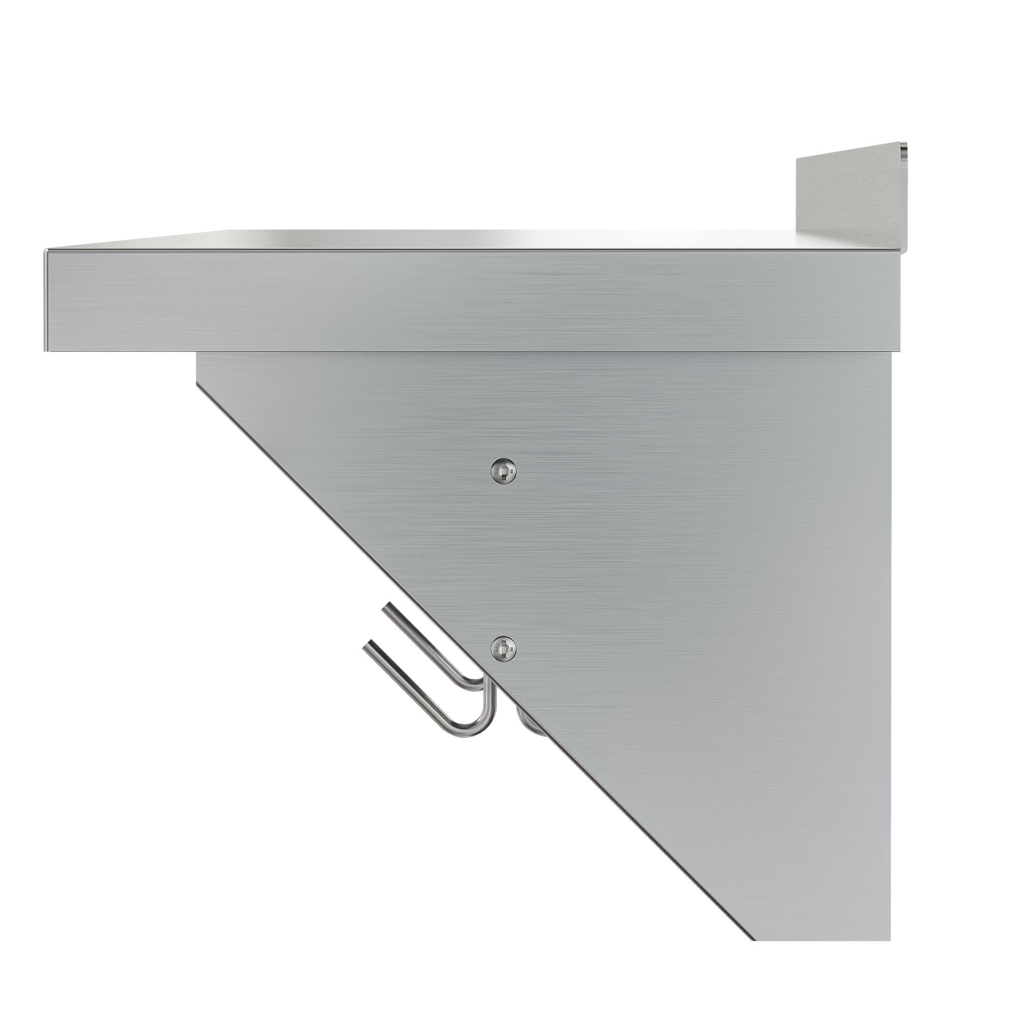 Back. Koolmore - 12" x 60" 18-Gauge Stainless-Steel Heavy Duty Wall Shelf with Pot Rack, WMPS-1260. - Stainless-Steel.