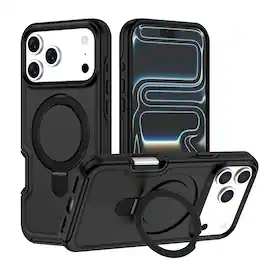 Dteck - for Apple iPhone 17 Pro Heavy Duty Shockproof Case,Dual Layer Rugged Protective Phone Case with Hidden Kickstand - Black
