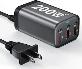 Core Tech - 200W 6-Port GaN USB-C Fast Charging Station with 100W PD, 3 USB-C and 3 USB-A Ports - Black - Black