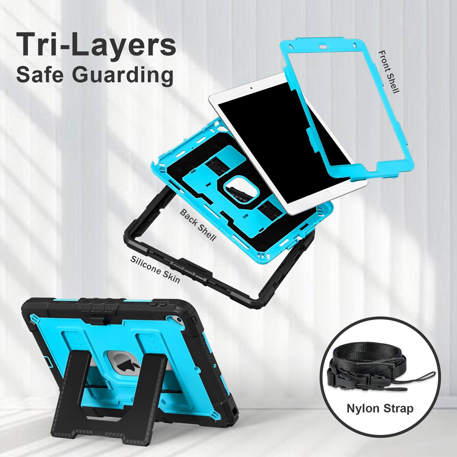Tri-Layers Safe Guarding  
Front Shell  
Back Shell Silicone Skin  
Nylon Strap