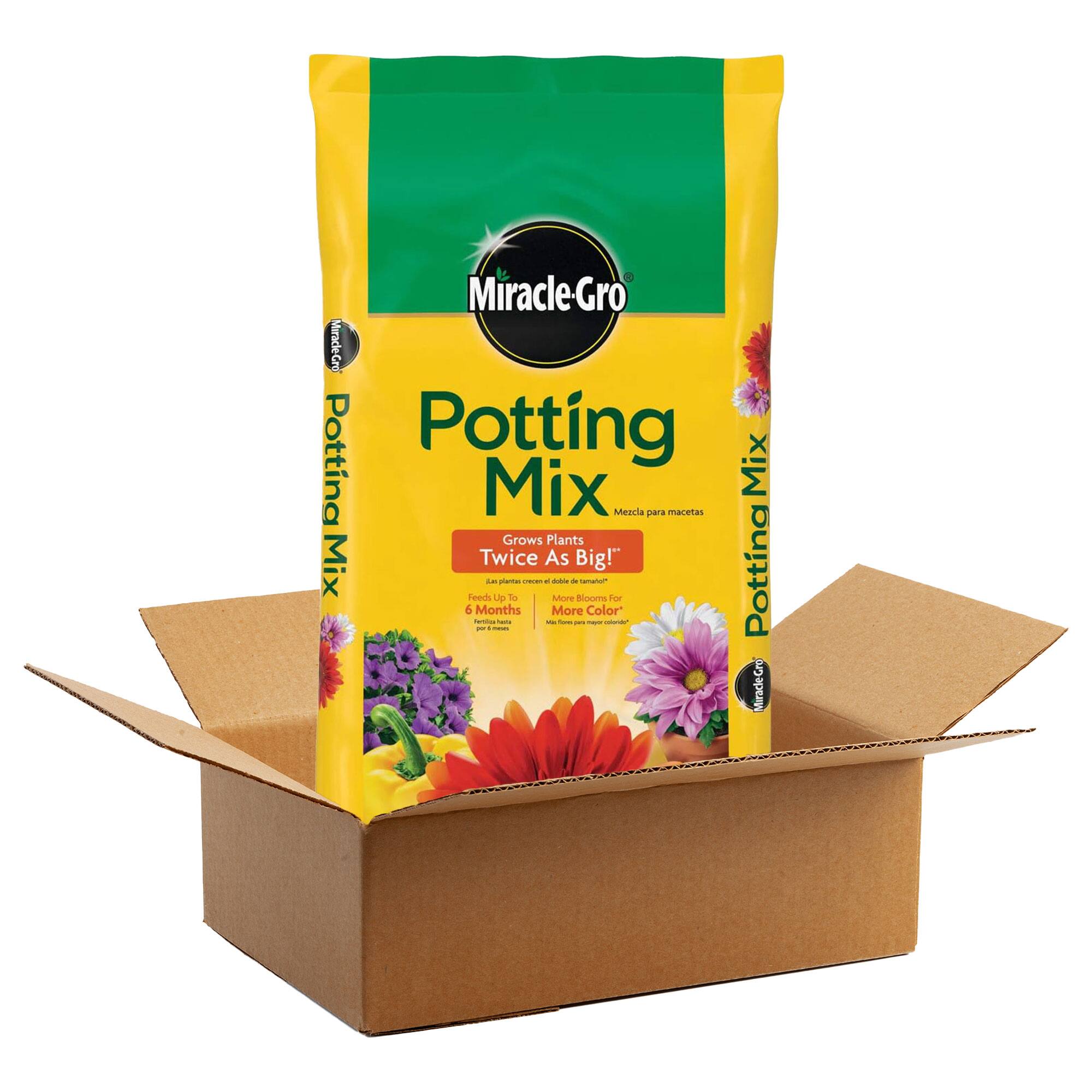 Miracle-Gro  
Potting Mix  
Grows Plants Twice As Big!  
Feeds for 6 Months  
More Color  
Mix para macetas  
Mezcla para macetas  
Potting Mix  
Potting Mix