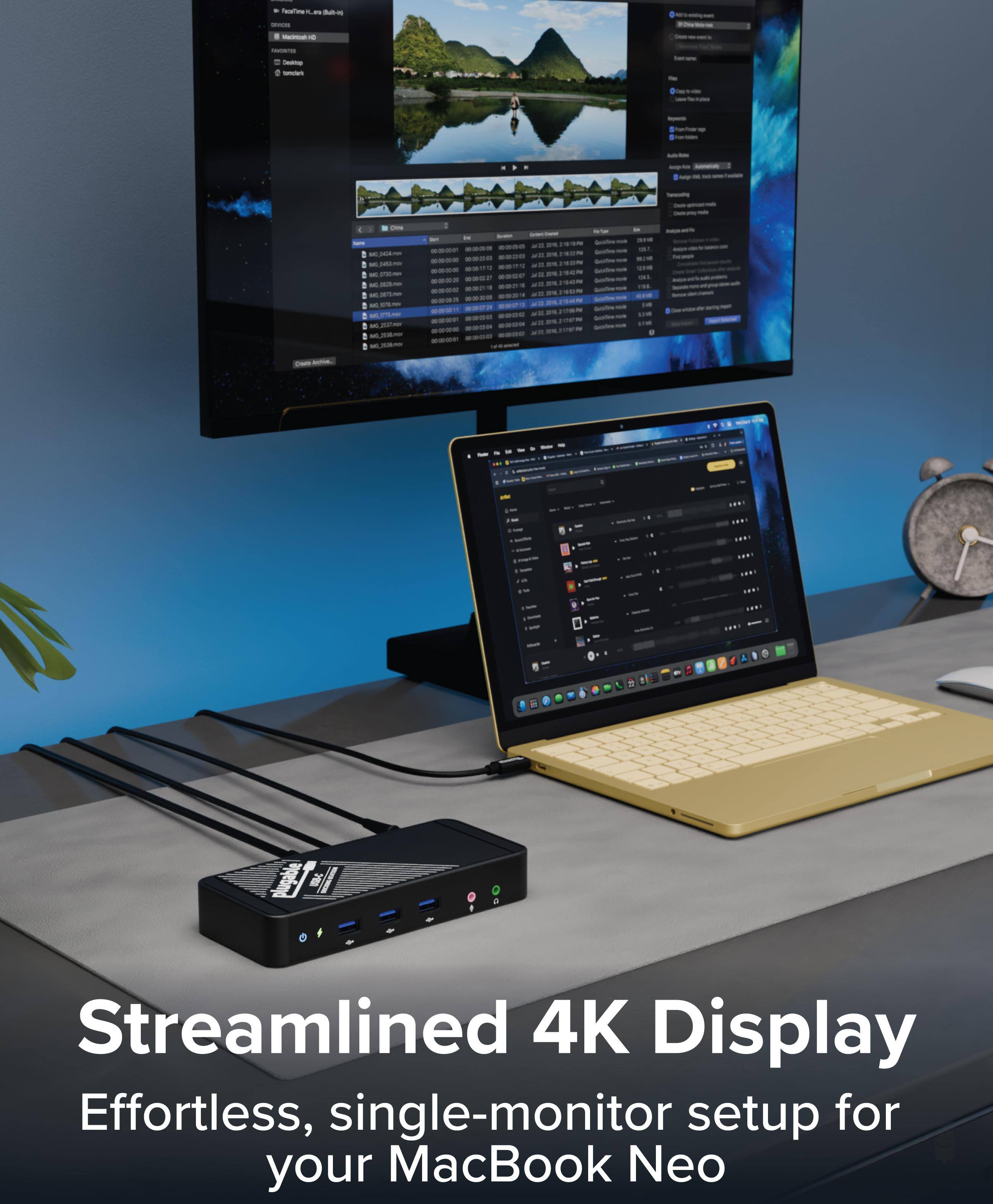 Streamlined 4K Display  
Effortless, single-monitor setup for your MacBook Neo