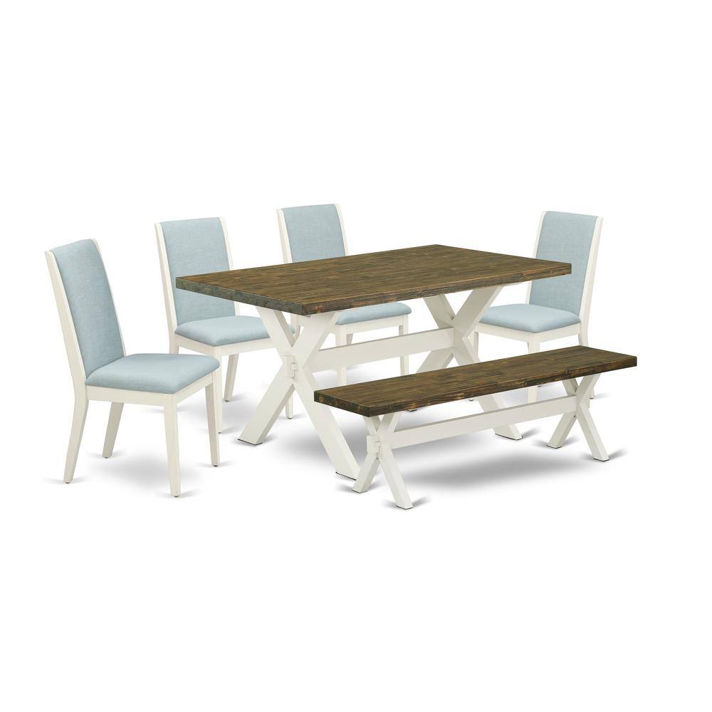 Left. East West Furniture - East West Furniture X076LA015-6 6Pc Dining Table Set Offers a Kitchen Table, 4 Parson Dining Chairs with Baby Blue - Multi-Color.