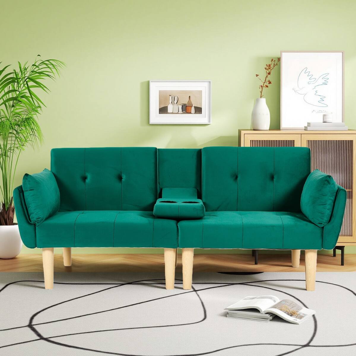 Front. Ropilly - Ropilly 72 Inch Foldable Loveseat Green Velvet 2 Seater Sofa for Living Room Apartment - Green.