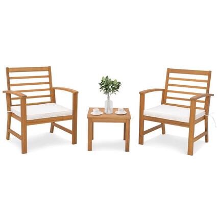 Front. Pefilos - 3 Pieces Outdoor Furniture Set, Deluxe Outdoor Patio with Soft Seat Cushions-White - White.