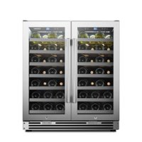 LanboPro - 62 Bottle Dual Zone Freestanding/Built-in Wine Fridge with Dual Temperature Zone and French Doors - Black - Front_Zoom