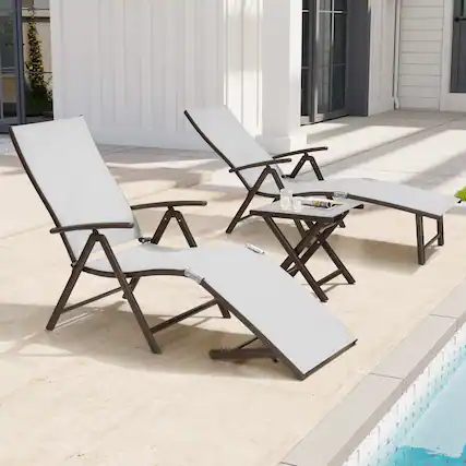 Front. Crestlive Products - Crestlive Products Outdoor Aluminum Adjustable Folding Chaise Lounge Chairs and Foldable Side Table Light Gray - Light Gray.