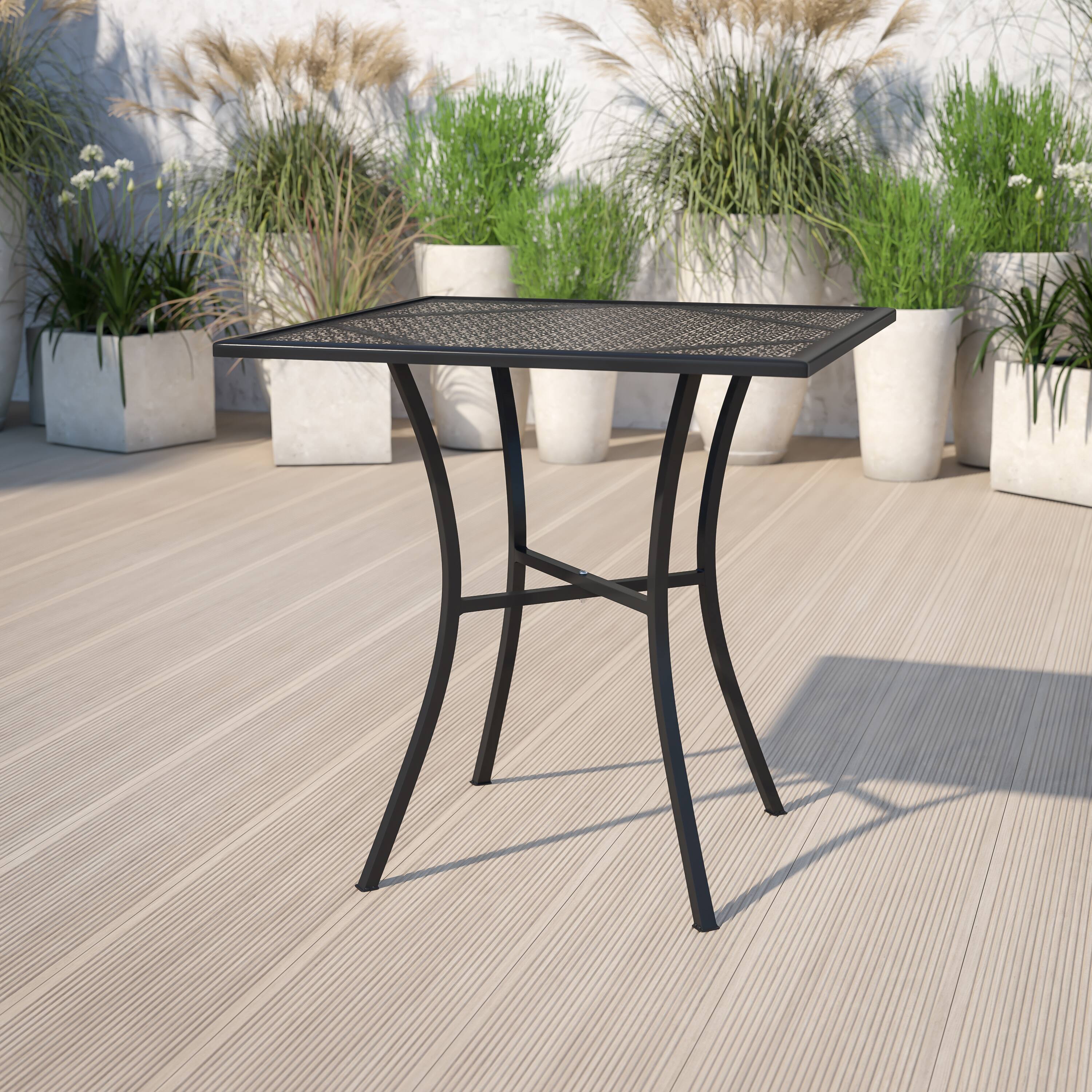 Alt View 1. Emma + Oliver - Commercial Grade 28" Square Colorful Metal Garden Patio Table - Black.