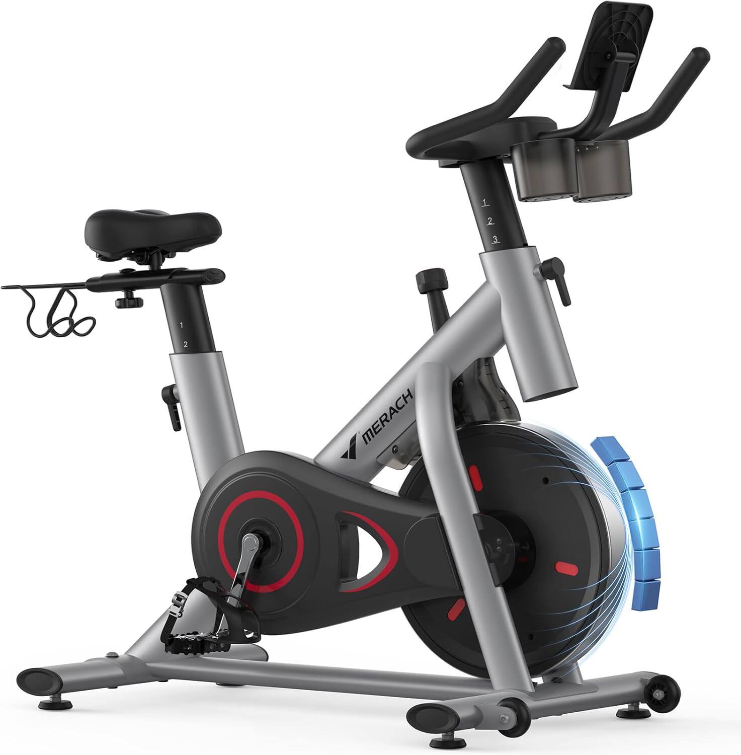 Left. MERACH - MERACH S26 Pro Exercise Magnetic Stationary Bike Low Noise Indoor Cycling Bike - Grey.