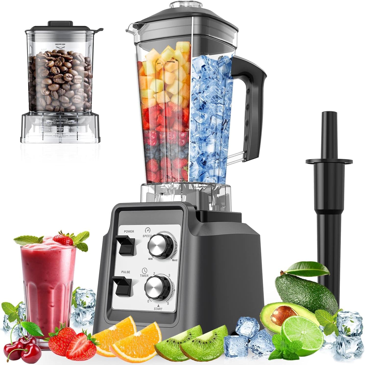 Teendow - 1800W 2-in-1 Blender & Grinder Combo, 68oz BPA-Free Jar Smoothie Maker, Ice Crusher Countertop Blender, Silver - Sliver