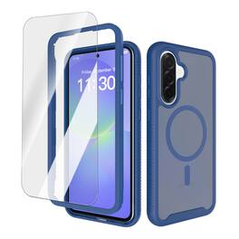 Dteck - Magnetic Matte Case for Samsung Galaxy A37 5G,Military-Grade Shockproof Cover with HD Tempered Glass,Translucent Cover - Blue