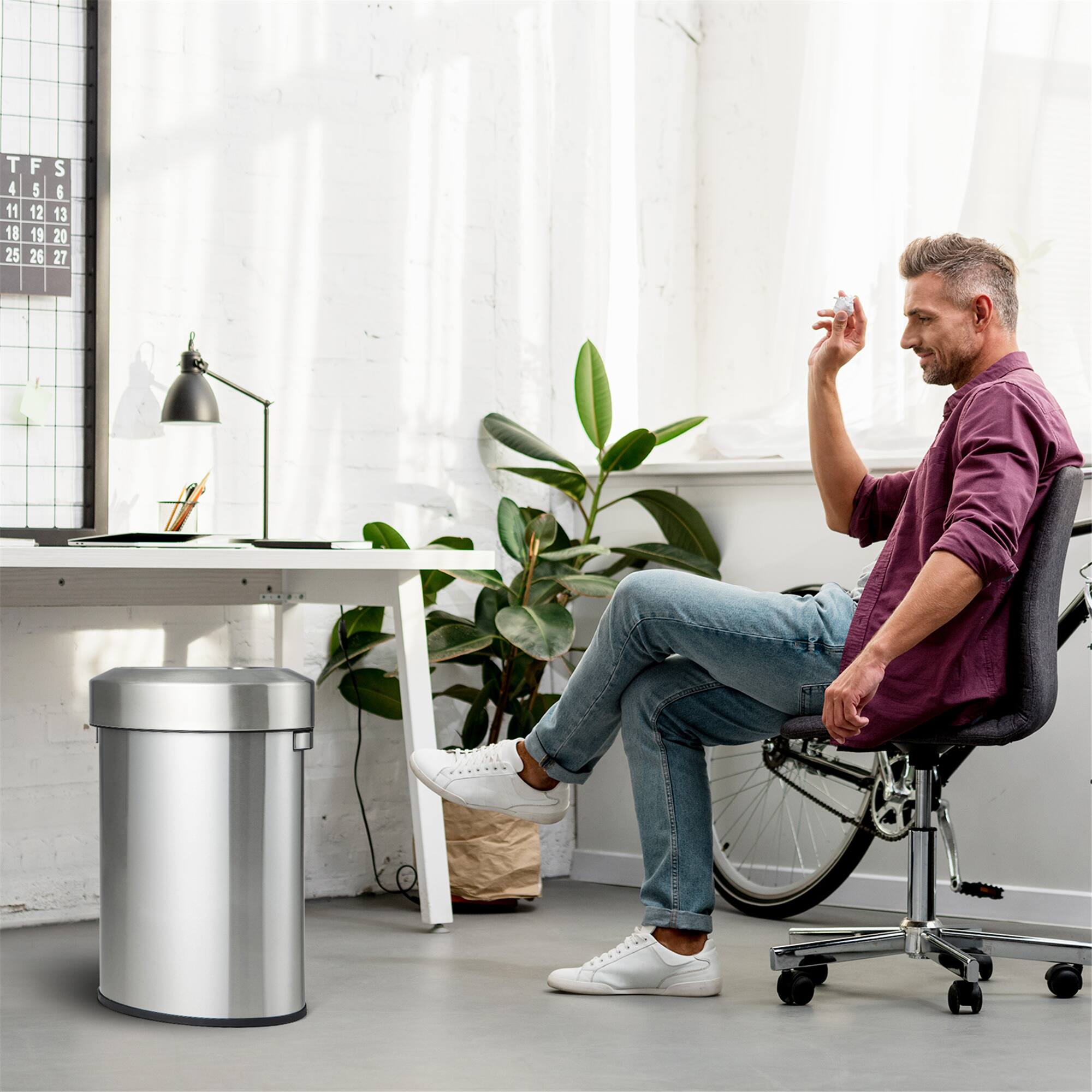 Alt View 1. Gymax - Gymax Stainless Steel Corner Trash Bin w/ Lid Large Open Top Anti-slip Bottom - Silver.