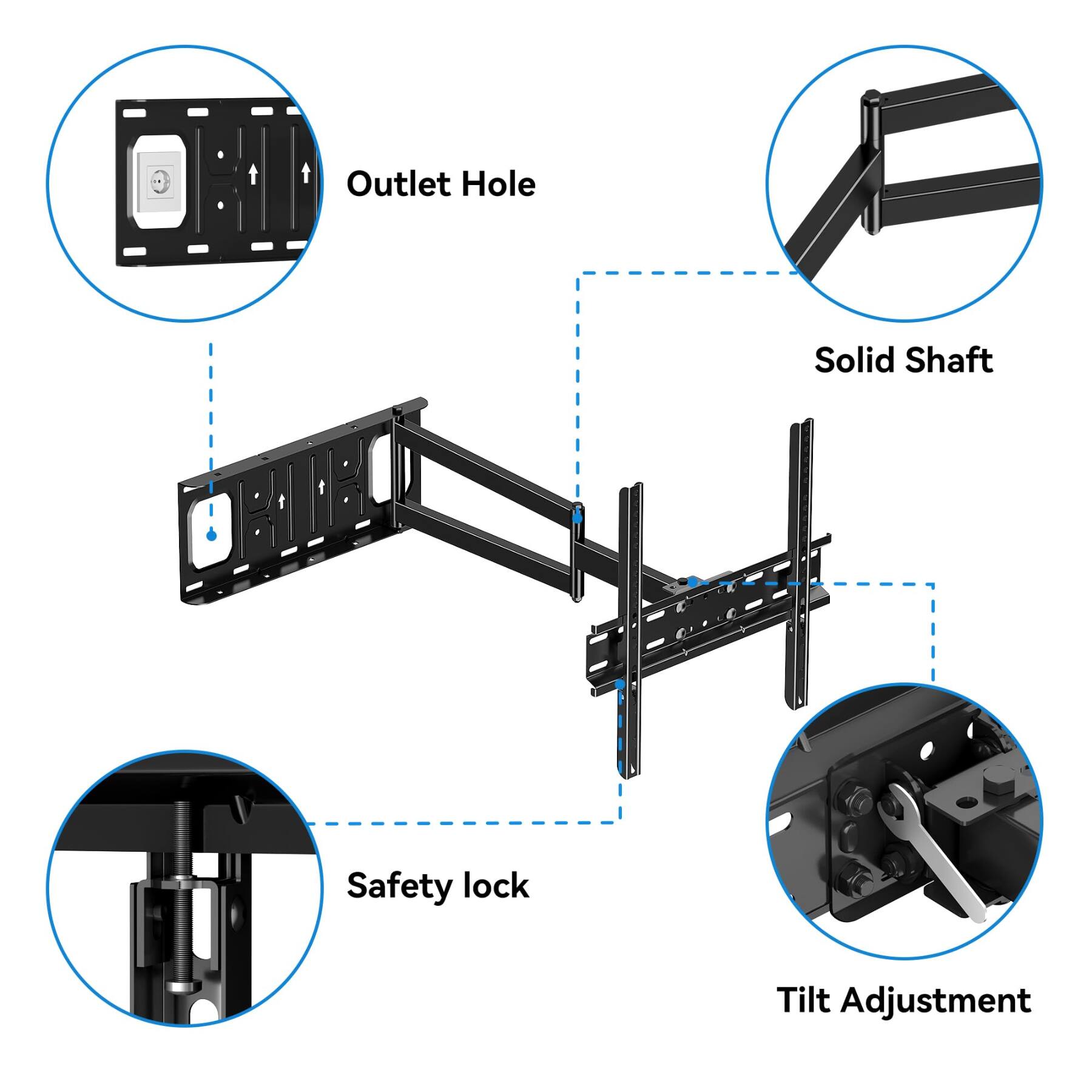 Outlet Hole  
Solid Shaft  
Safety Lock  
Tilt Adjustment