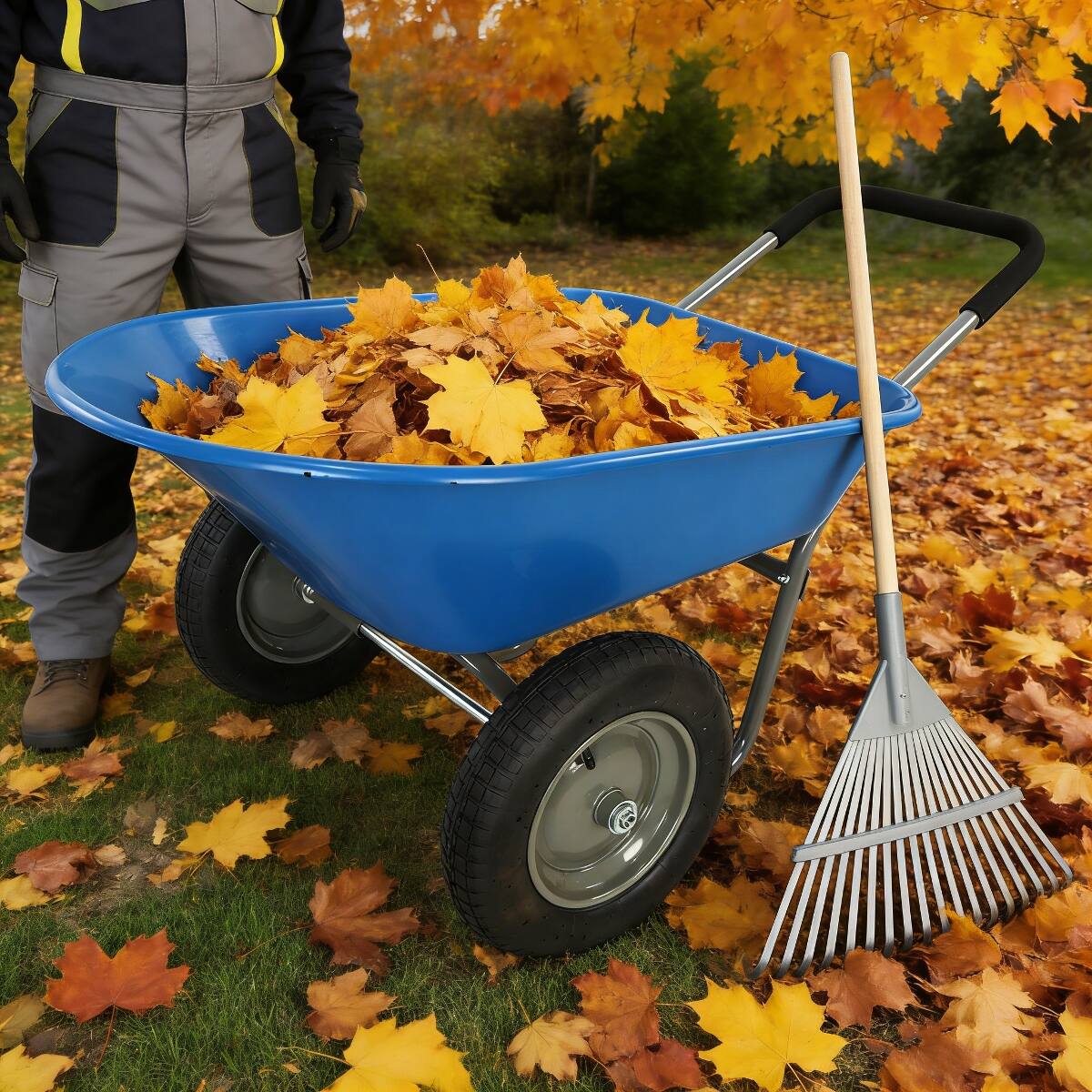 Alt View 2. Loheer - Loheer Blue Two Wheeled Garden Trolley 300 lb Capacity 15 Inch Pneumatic Wheels.