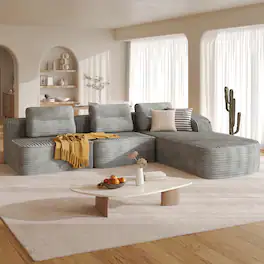 Pinmoco - Modular Sectional Sofa, Sleeper Sofa Bed with 3 Pillows, Boneless Couch with Side Pockets - Right Chaise Gray