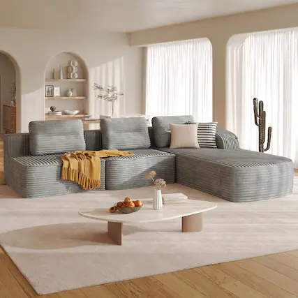 Front. Pinmoco - PINMOCO Modular Sectional Sofa, Sleeper Sofa Bed with 3 Pillows, Boneless Couch with Side Pockets - Right Chaise Gray.