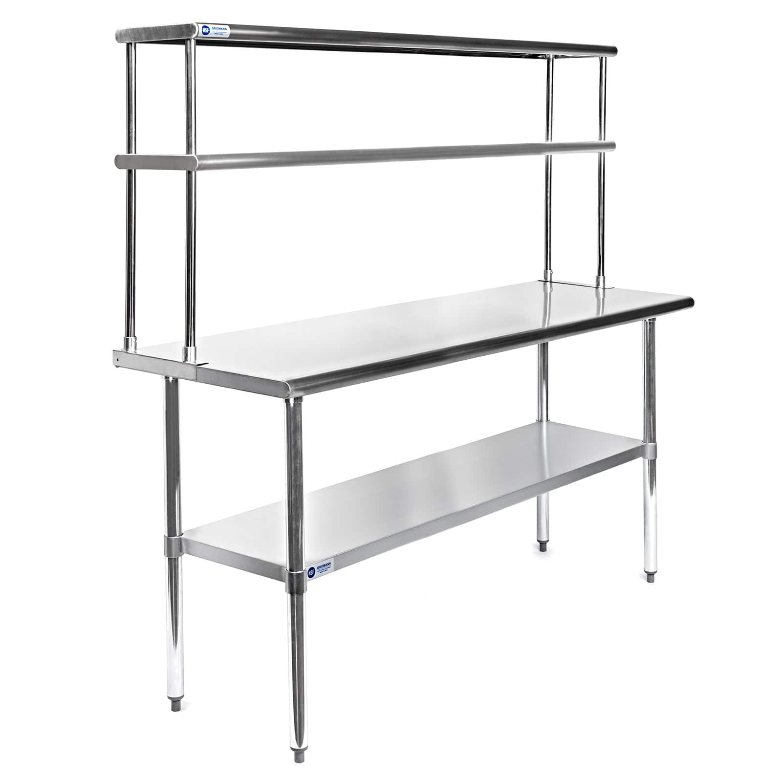 GRIDMANN - 60 x 30-in NSF Stainless Steel Prep Table w Double Shelf - Silver