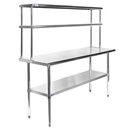 GRIDMANN - 60 x 30-in NSF Stainless Steel Prep Table w Double Shelf - Silver