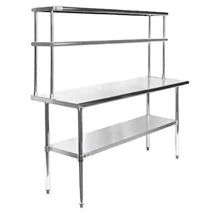 Front. GRIDMANN - 60 x 30-in NSF Stainless Steel Prep Table w Double Shelf - Silver.